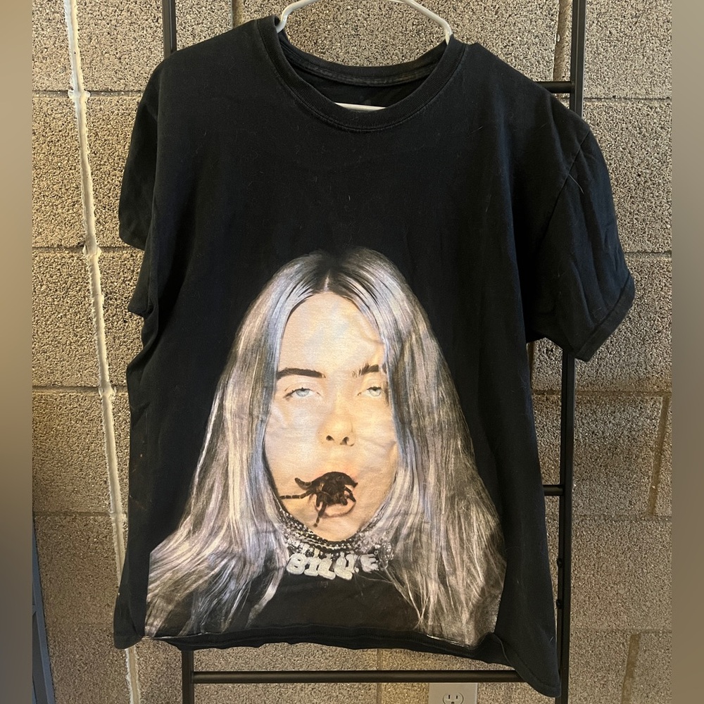 Billie Eilish Tarantula Spider in Mouth Black Tee with Graphic Print